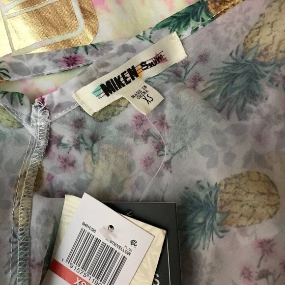 MIKEN SWIM Pineapple Print Cold-Shoulder Chiffon Cover-Up Dress NWT XS - Picture 6 of 6
